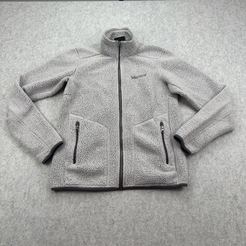 Marmot Jacket Mens Small Gray Fleece Full Zip Sherpa Lined Pockets Warm *SPOT*
